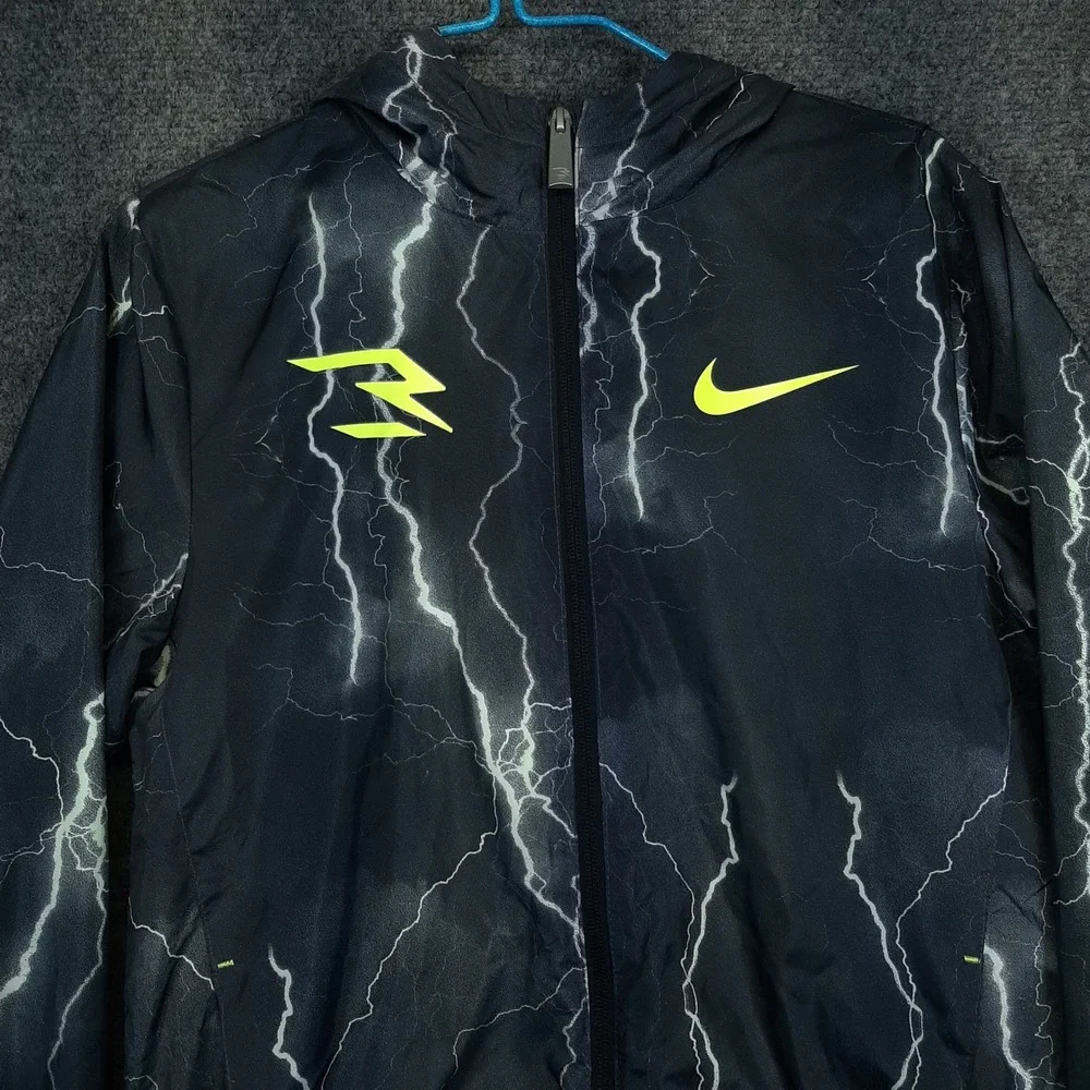 Nike 3 Brand Lightning Windbreaker 0457-023 Size L 12-13Y Black White Youth